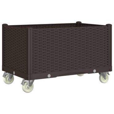 vidaXL Ζαρντινιέρα Κήπου με Ροδάκια Καφέ 80x50x54 εκ. Πολυπροπυλένιο