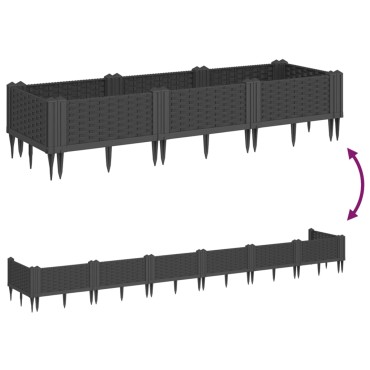 vidaXL Ζαρντινιέρα με Πασσάλους Μαύρη 125x40x28,5 εκ. Πολυπροπυλένιο