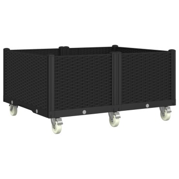 vidaXL Ζαρντινιέρα Κήπου με Ροδάκια Μαύρο 100x80x54εκ. Πολυπροπυλένιο