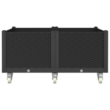 vidaXL Ζαρντινιέρα Κήπου με Ροδάκια Μαύρο 100x80x54εκ. Πολυπροπυλένιο