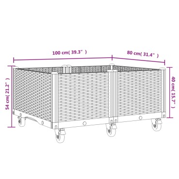 vidaXL Ζαρντινιέρα Κήπου με Ροδάκια Μαύρο 100x80x54εκ. Πολυπροπυλένιο