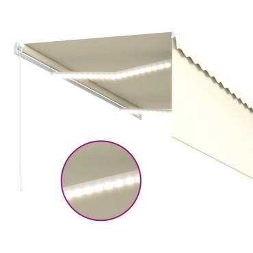 vidaXL Τέντα Συρόμενη Χειροκίνητη με Σκίαστρο & LED Κρεμ 3,5 x 2,5 μ.