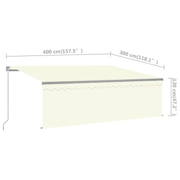 vidaXL Τέντα Συρόμενη Χειροκίνητη με Σκίαστρο & LED Κρεμ 4 x 3 μ.