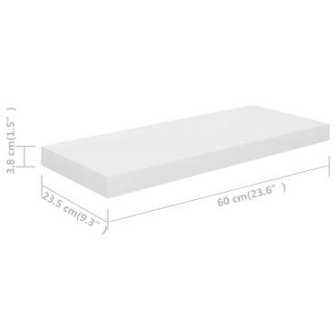 vidaXL Ράφι Τοίχου Γυαλιστερό Άσπρο 60x23,5x3,8cm MDF 1 τεμ.
