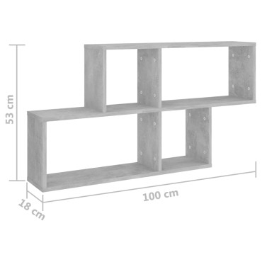 vidaXL Ράφι Τοίχου Γκρι Σκυροδέματος 100x18x53cm από Επεξ. Ξύλο 1 τεμ.