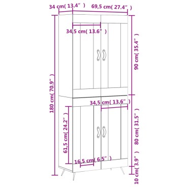 vidaXL Ντουλάπι Λευκό 69,5x34x180cm από Επεξεργασμένο Ξύλο 1 τεμ.