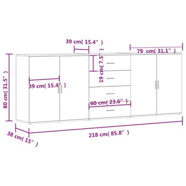 vidaXL Ντουλάπι 3 τεμ. Γκρι Sonoma από Επεξεργασμένο Ξύλο