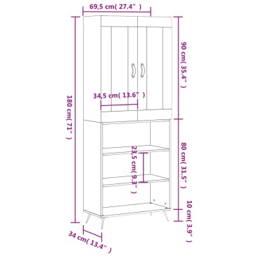 vidaXL Ντουλάπι Λευκό 69,5x34x180cm από Επεξεργασμένο Ξύλο 1 τεμ.