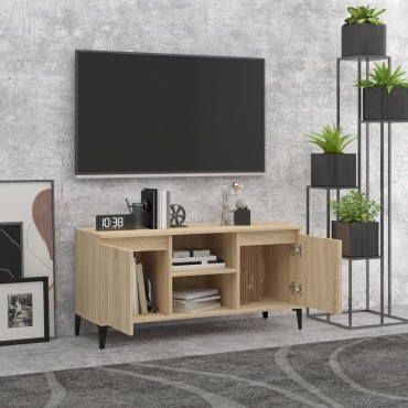 vidaXL Έπιπλο Τηλεόρασης Καπνιστή Δρυς 103,5x35x50cm Μεταλλικά Πόδια