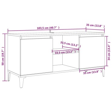 vidaXL Έπιπλο Τηλεόρασης Καπνιστή Δρυς 103,5x35x50cm Μεταλλικά Πόδια