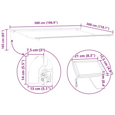 vidaXL Χειροκίνητη Ανασυρόμενη τέντα με LED Λευκή 500x300 cm
