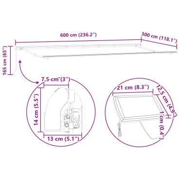 vidaXL Χειροκίνητη Ανασυρόμενη Τέντα με LED Ανοιχτό Γκρι 600x300 cm