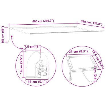 vidaXL Χειροκίνητη Ανασυρόμενη Τέντα με LED Μαύρη 600x350 cm