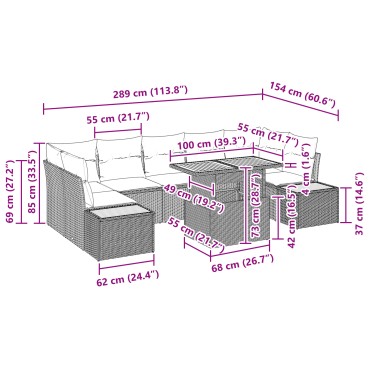 vidaXL Σετ φαγητού 8 τεμαχίων με μαξιλάρια Μαύρου Πολυτελούς Ρατάν Ακακίας
