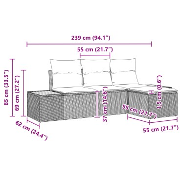 vidaXL Σετ 4 Τεμαχίων Καναπέ Κήπου με Μαξιλάρια Μαύρο Πολυ Ρατάν Ακακία