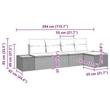 vidaXL Σετ Καναπέ Κήπου 6 τεμ. 5-Αριθμός καθισμάτων Μαύρο και Κρέμα 294x117x85cm  Γωνιακός