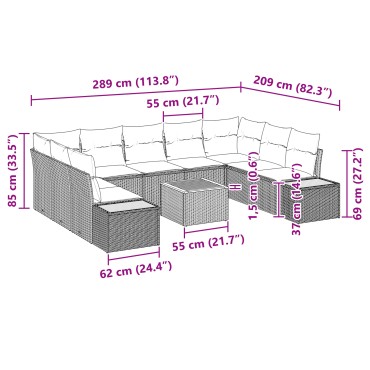 vidaXL Σετ Καναπέ 6 Τεμαχίων με Μαξιλάρια Μαύρο Πολυ-ρατάν Ακακίας