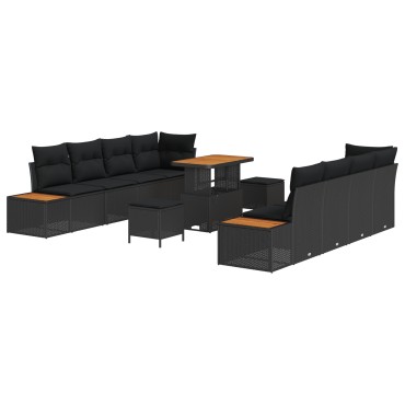 vidaXL Σετ Καναπέ 11 τεμαχίων Κήπου με Μαξιλάρια Μαύρο Συνθετικό Ράταν