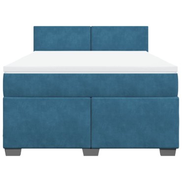 vidaXL Κρεβάτι Boxspring με Στρώμα Μπλε 140x200 εκ. Βελούδινο