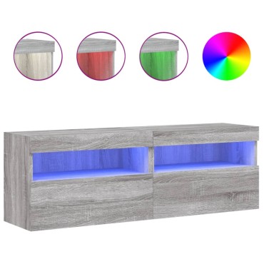vidaXL Έπιπλα Τοίχου Τηλ. με LED 2 τεμ. Γκρι Sonoma 60x30x40cm