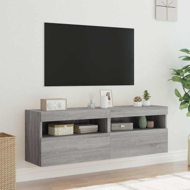 vidaXL Έπιπλα Τοίχου Τηλ. με LED 2 τεμ. Γκρι Sonoma 60x30x40cm