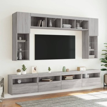 vidaXL Έπιπλα Τοίχου Τηλ. με LED 2 τεμ. Γκρι Sonoma 60x30x40cm
