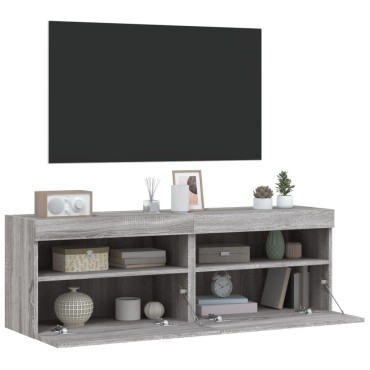 vidaXL Έπιπλα Τοίχου Τηλ. με LED 2 τεμ. Γκρι Sonoma 60x30x40cm