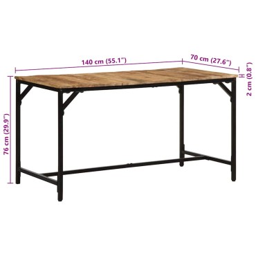 vidaXL Τραπεζαρία 140x70x75cm από Μασίφ Ακατέργαστο Ξύλο Μάνγκο 1 τεμ.