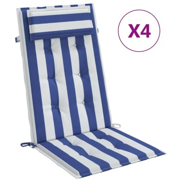 vidaXL Μαξιλάρια Καρέκλας με Πλάτη 4 τεμ. Μπλε&Λευκά Ριγέ Υφ. Oxford 120x50x3cm