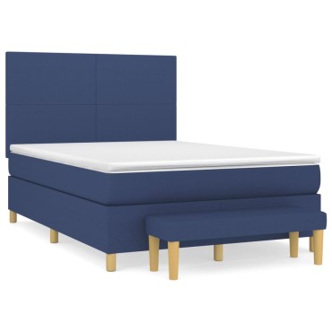 vidaXL Κρεβάτι Boxspring με Στρώμα Μπλε 140x190 εκ. Υφασμάτινο