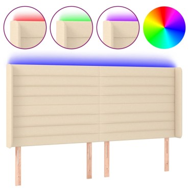 vidaXL Κεφαλάρι Κρεβατιού LED Κρεμ 183x16x118/128cm Υφασμάτινο 1 τεμ.
