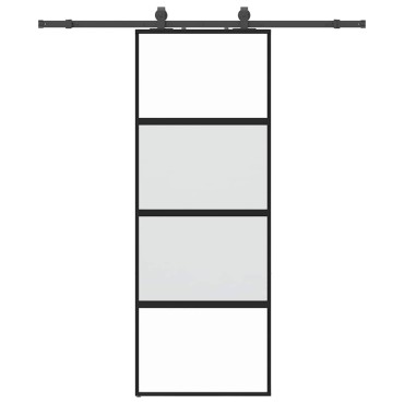 vidaXL Συρόμενη πόρτα με σετ υλικού Μαύρο 76x205 cm γυαλί μετριασμένο