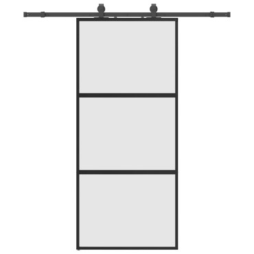 vidaXL Συρόμενη πόρτα με σετ υλικού Μαύρο 90x205 cm γυαλί μετριασμένο