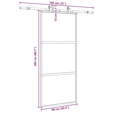 vidaXL Συρόμενη πόρτα με σετ υλικού Μαύρο 90x205 cm γυαλί μετριασμένο
