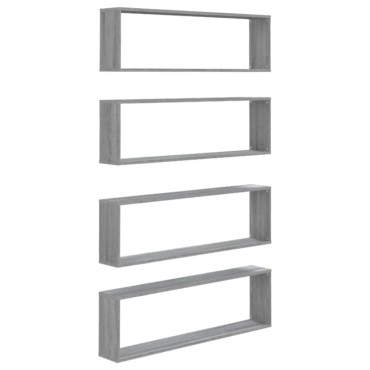 vidaXL Ραφιέρες Τοίχου Κύβος 4 τεμ. Γκρι Sonoma 100x15x30cm Επεξ. Ξύλο