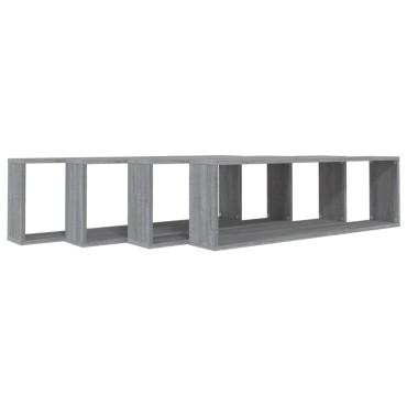 vidaXL Ραφιέρες Τοίχου Κύβος 4 τεμ. Γκρι Sonoma 100x15x30cm Επεξ. Ξύλο