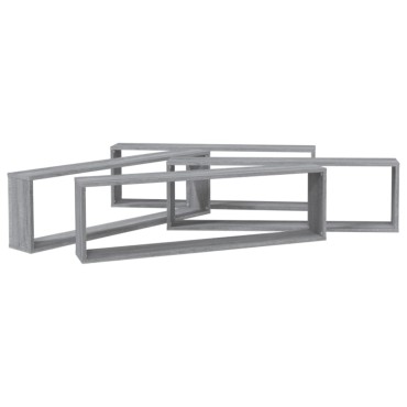 vidaXL Ραφιέρες Τοίχου Κύβος 4 τεμ. Γκρι Sonoma 100x15x30cm Επεξ. Ξύλο