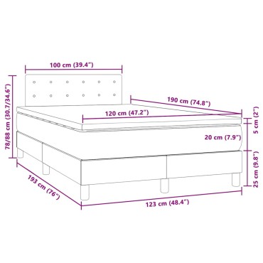 vidaXL Κρεβάτι Boxspring με Στρώμα & LED Γκρι 120x190 εκ. Συνθ. Δέρμα