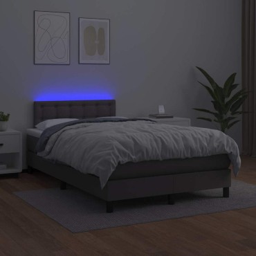 vidaXL Κρεβάτι Boxspring με Στρώμα & LED Γκρι 120x190 εκ. Συνθ. Δέρμα