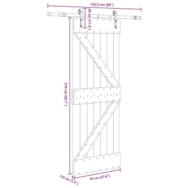 vidaXL Συρόμενη Μεσόπορτα με Μηχανισμό 70 x 210 εκ. Μασίφ Ξύλο Πεύκου