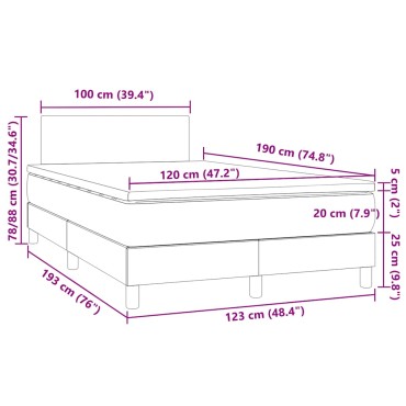vidaXL Κρεβάτι Boxspring με Στρώμα & LED Γκρι 120x190 εκ. Συνθ. Δέρμα