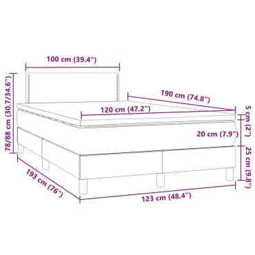 vidaXL Κρεβάτι Boxspring με Στρώμα & LED Γκρι 120x190 εκ. Συνθ. Δέρμα