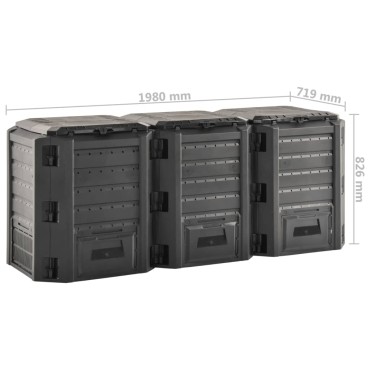 vidaXL Κάδος Κομποστοποίησης Μαύρος 1200 Λίτρων