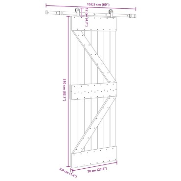 vidaXL Συρόμενη Μεσόπορτα με Μηχανισμό 70 x 210 εκ. Μασίφ Ξύλο Πεύκου