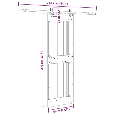 vidaXL Συρόμενη Μεσόπορτα με Μηχανισμό 70 x 210 εκ. Μασίφ Ξύλο Πεύκου