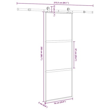 vidaXL Συρόμενη πόρτα με σετ υλικού 76x205 cm από γυαλί&Αλουμίνιο