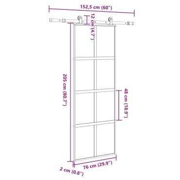 vidaXL Συρόμενη πόρτα με σετ υλικού 76x205 cm από γυαλί&Αλουμίνιο