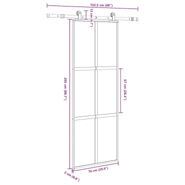 vidaXL Συρόμενη πόρτα με σετ υλικού 76x205 cm από γυαλί&Αλουμίνιο