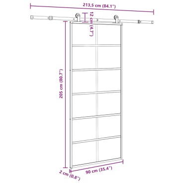 vidaXL Συρόμενη Πόρτα με Μηχανισμό 90x205 εκ. Γυαλί ESG & Αλουμίνιο