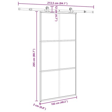 vidaXL Συρόμενη πόρτα με σετ υλικού 102x205 cm ESG Γυαλί&Αλουμίνιο